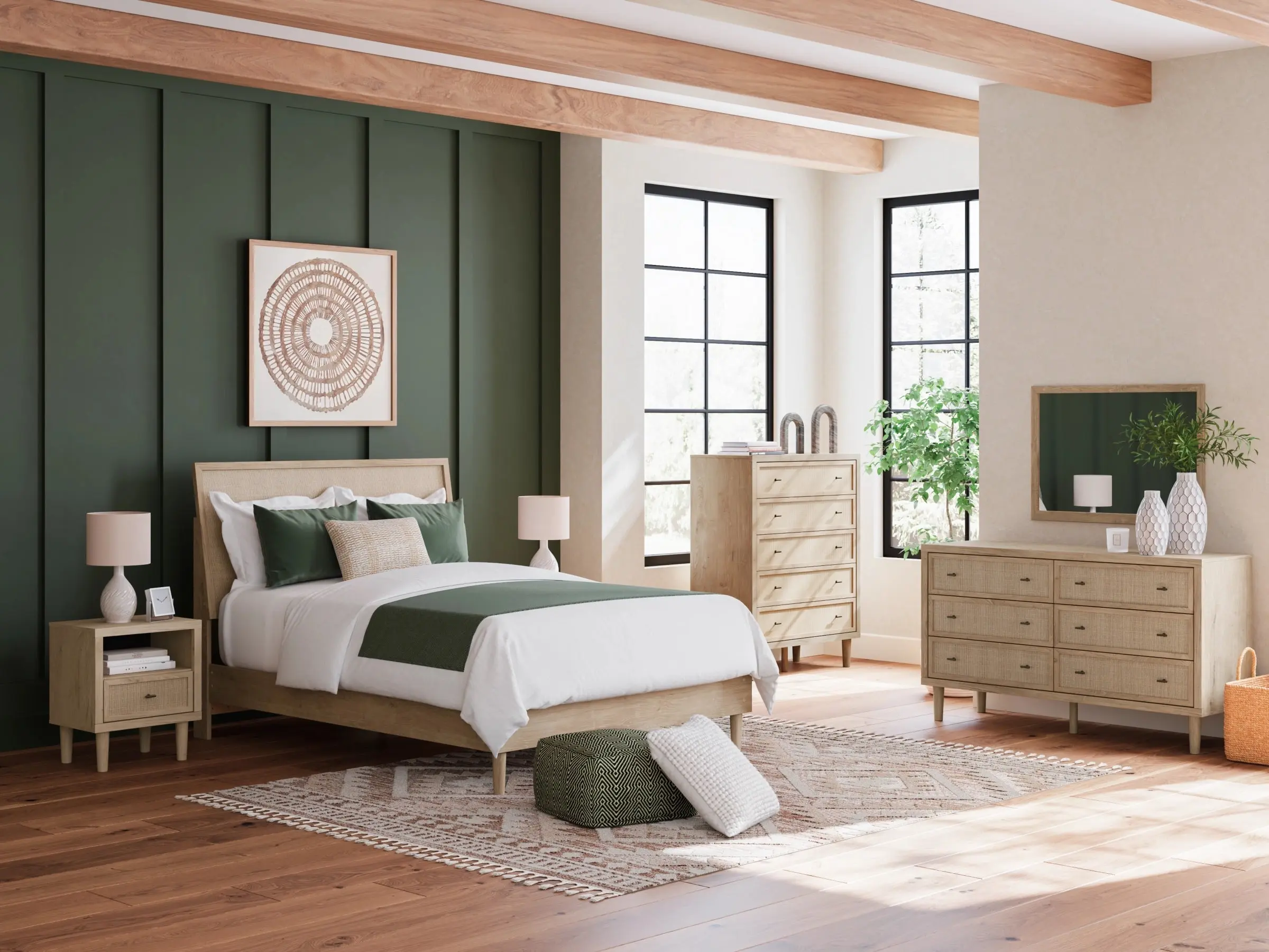 Cielden Panel Bed & Dresser & Mirror & Nightstand