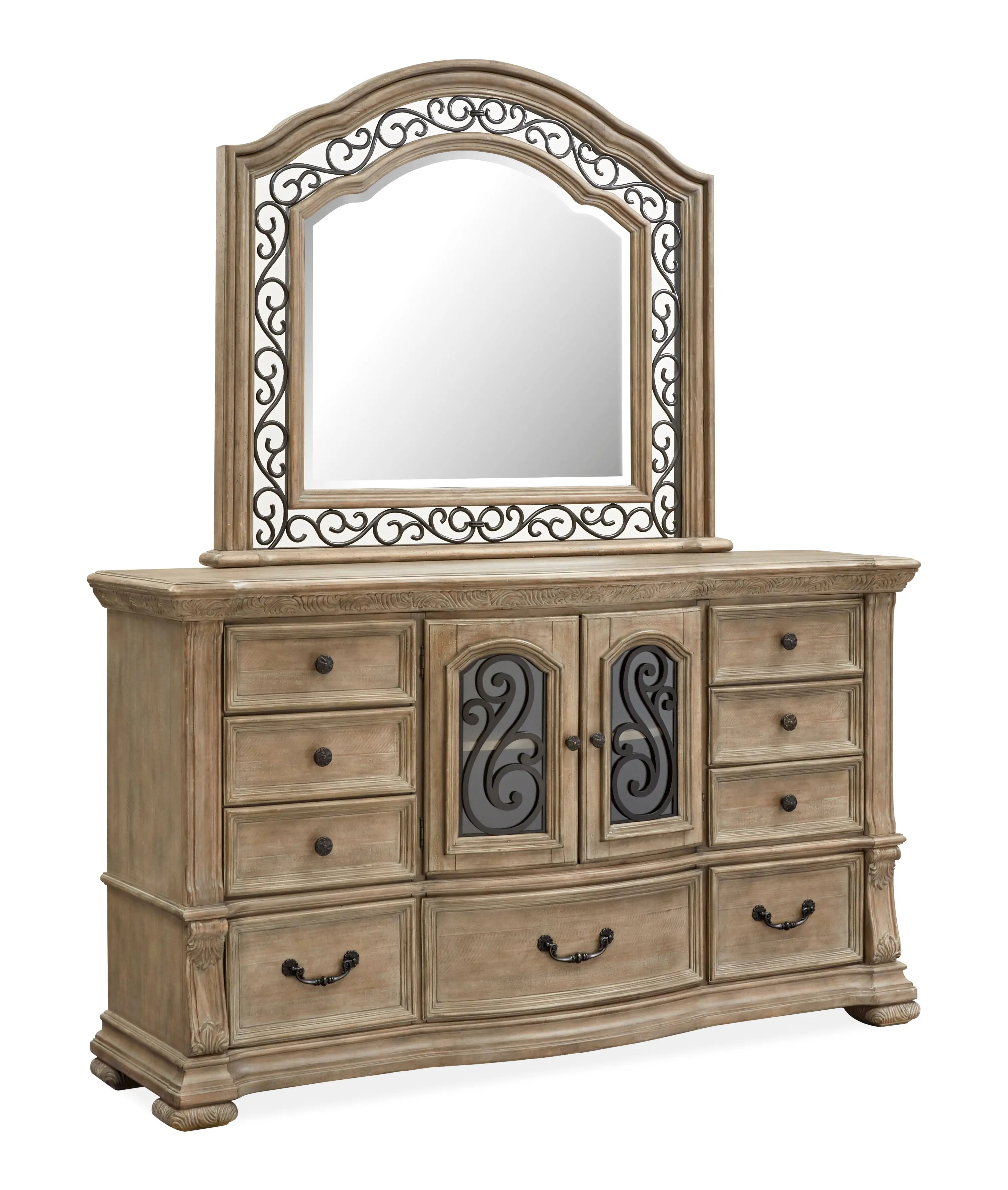 Durango Upholstered Sleigh Bed & Dresser & Mirror - Image 18