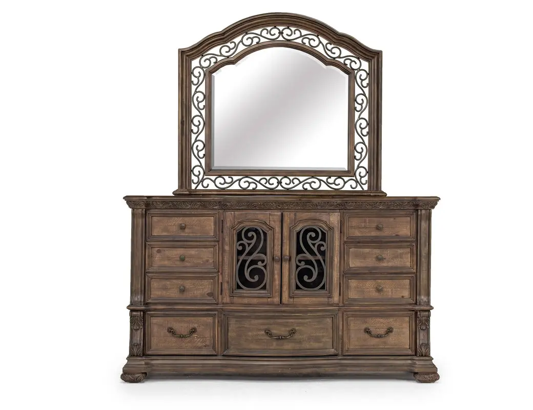 Durango Upholstered Sleigh Bed & Dresser & Mirror - Image 23