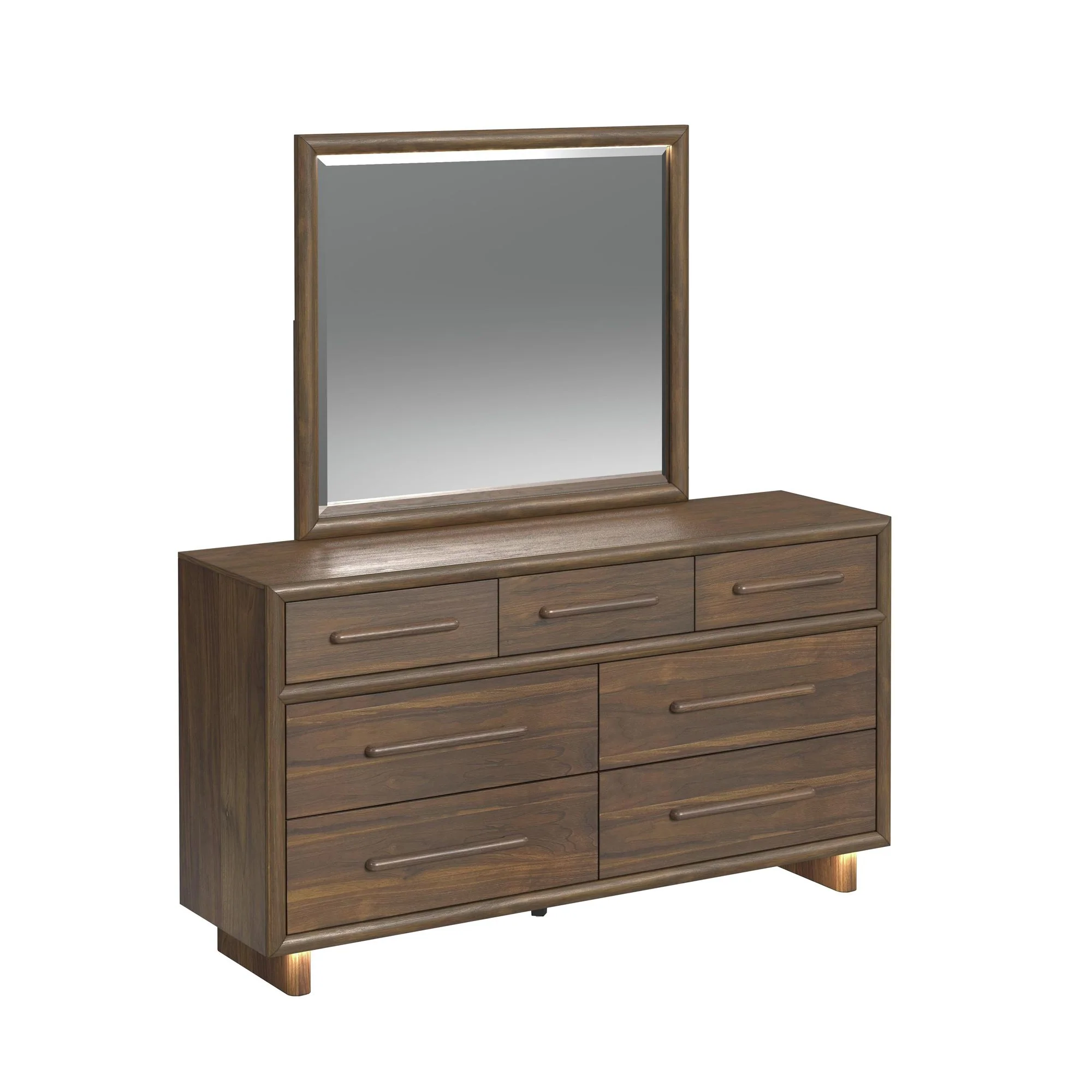 Elm Upholstered Bed With Lights, Dresser, Mirror & Nightstand - Image 8