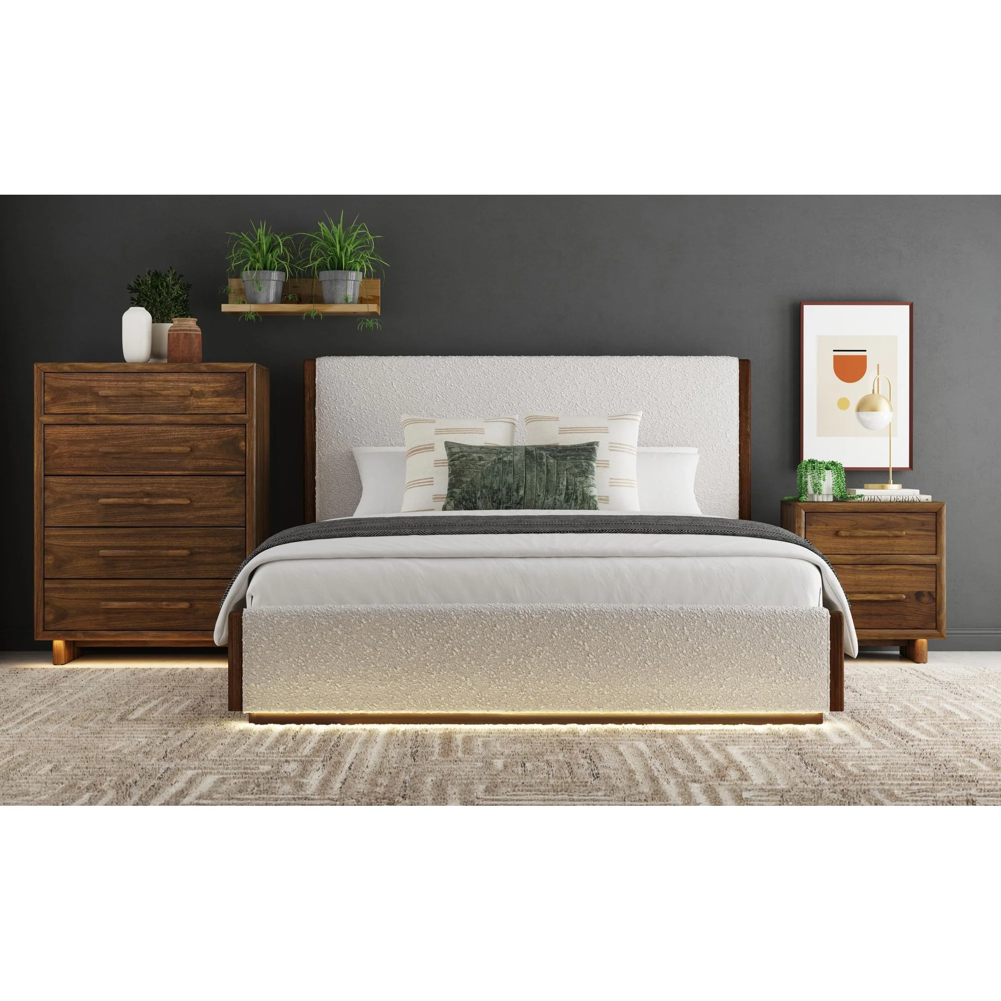 Elm Upholstered Panel Bed With Lights - Image 14