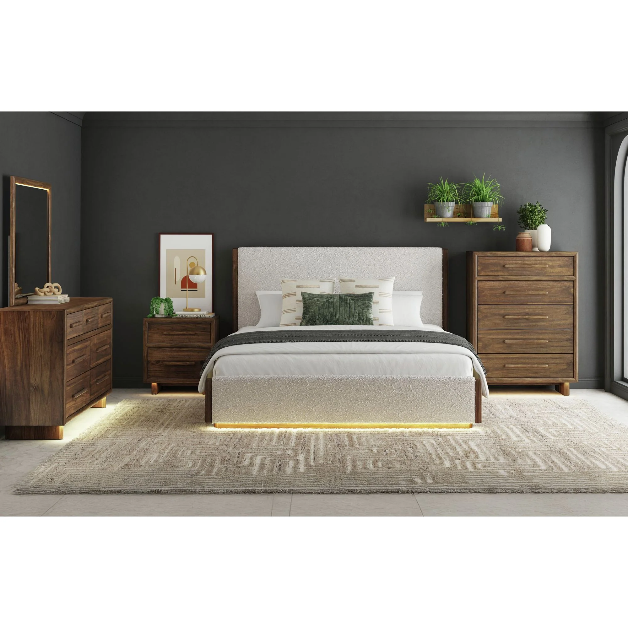 Elm Upholstered Panel Bed With Lights - Image 15