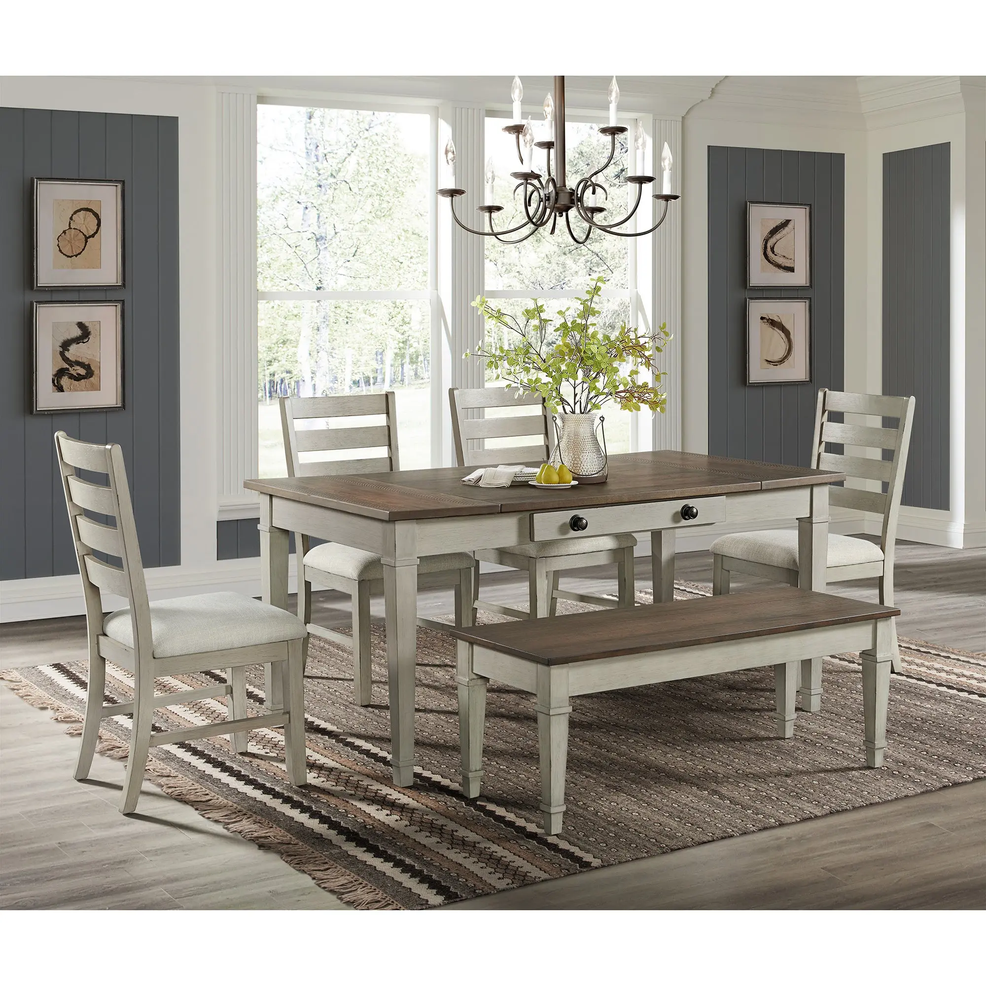Farmington Dining Table & 4 Chairs & Bench