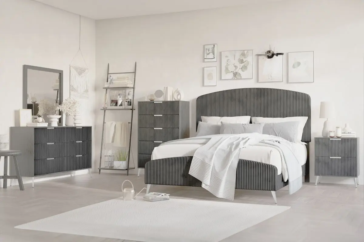 Kailani Upholstered Panel Bed & Dresser & Mirror & Nightstand - Image 4