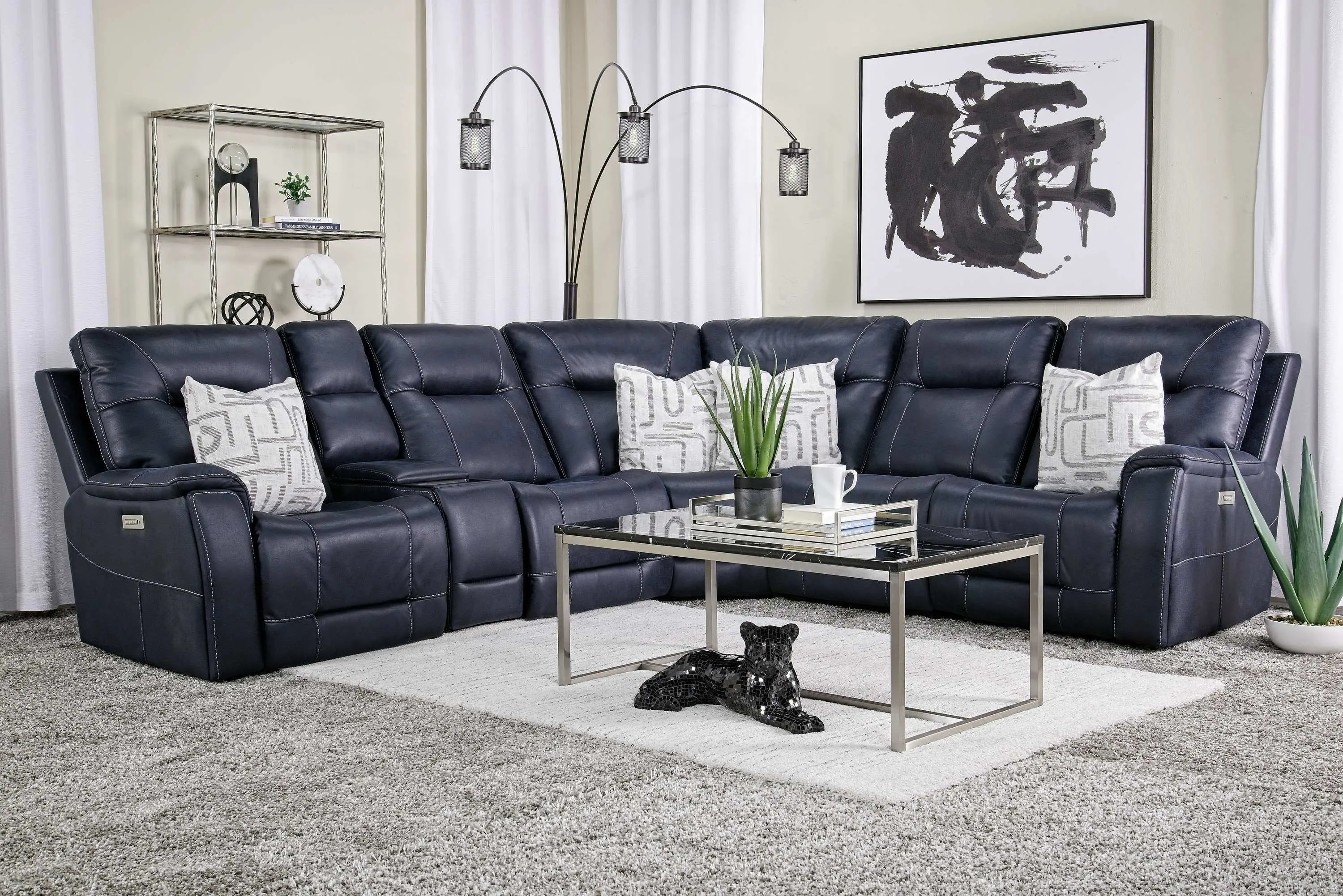 Kingston 6 Piece 3 Power Sectional With 3 Power Armless Recliner - Image 9