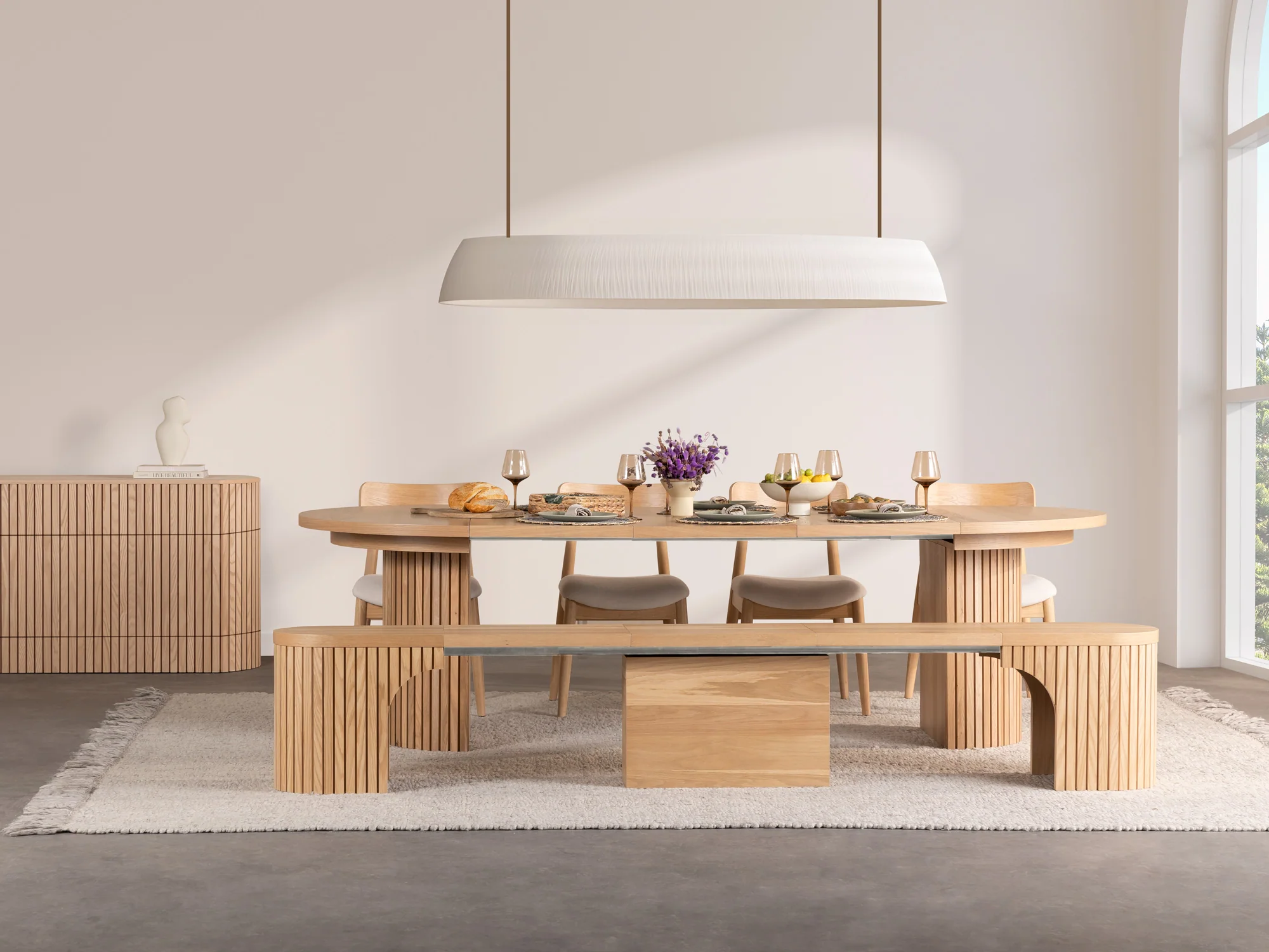 Transformer Round Dining Table & 4 Chairs & Bench - Image 7