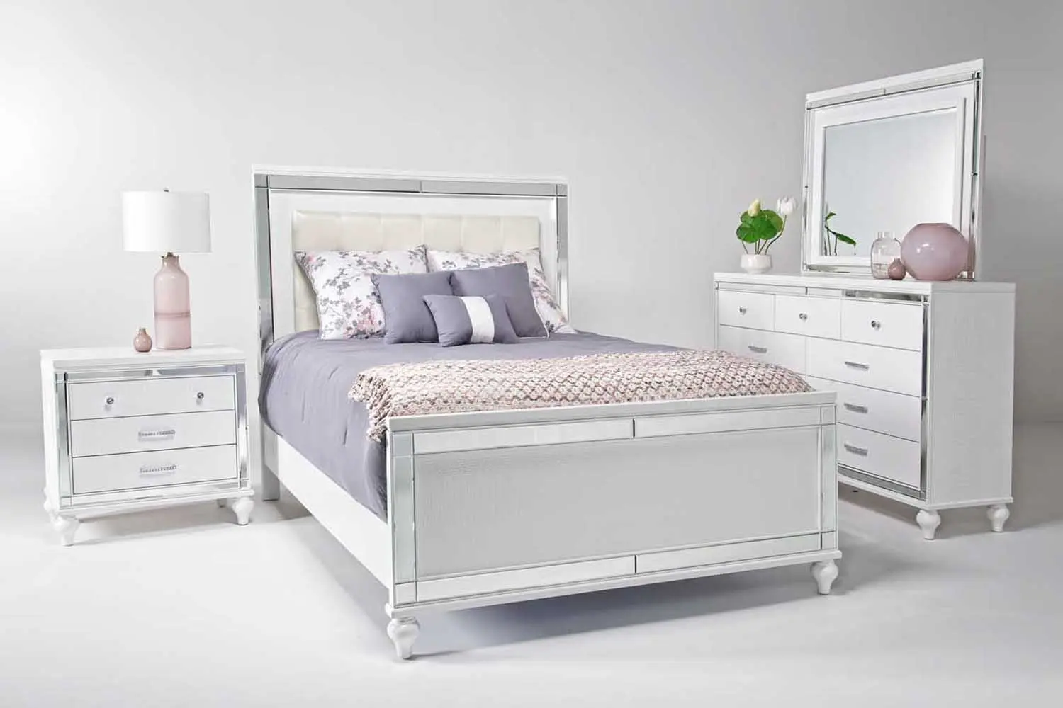 Valentino Panel Bed & Dresser & Mirror & Nightstand - Image 4