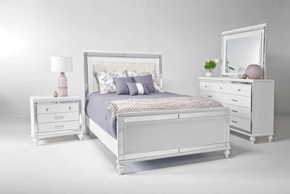 Valentino Panel Bed & Dresser & Mirror & Nightstand - Image 6
