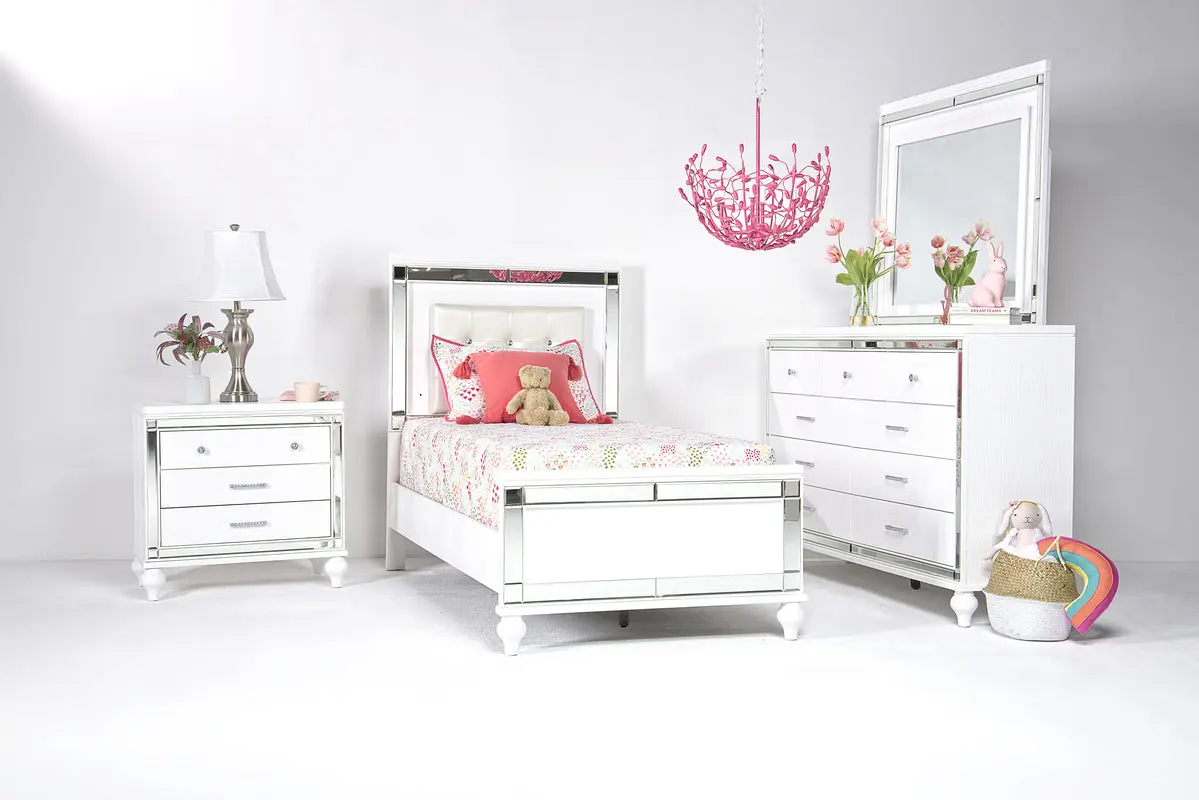 Valentino Panel Bed & Dresser & Mirror & Nightstand - Image 7