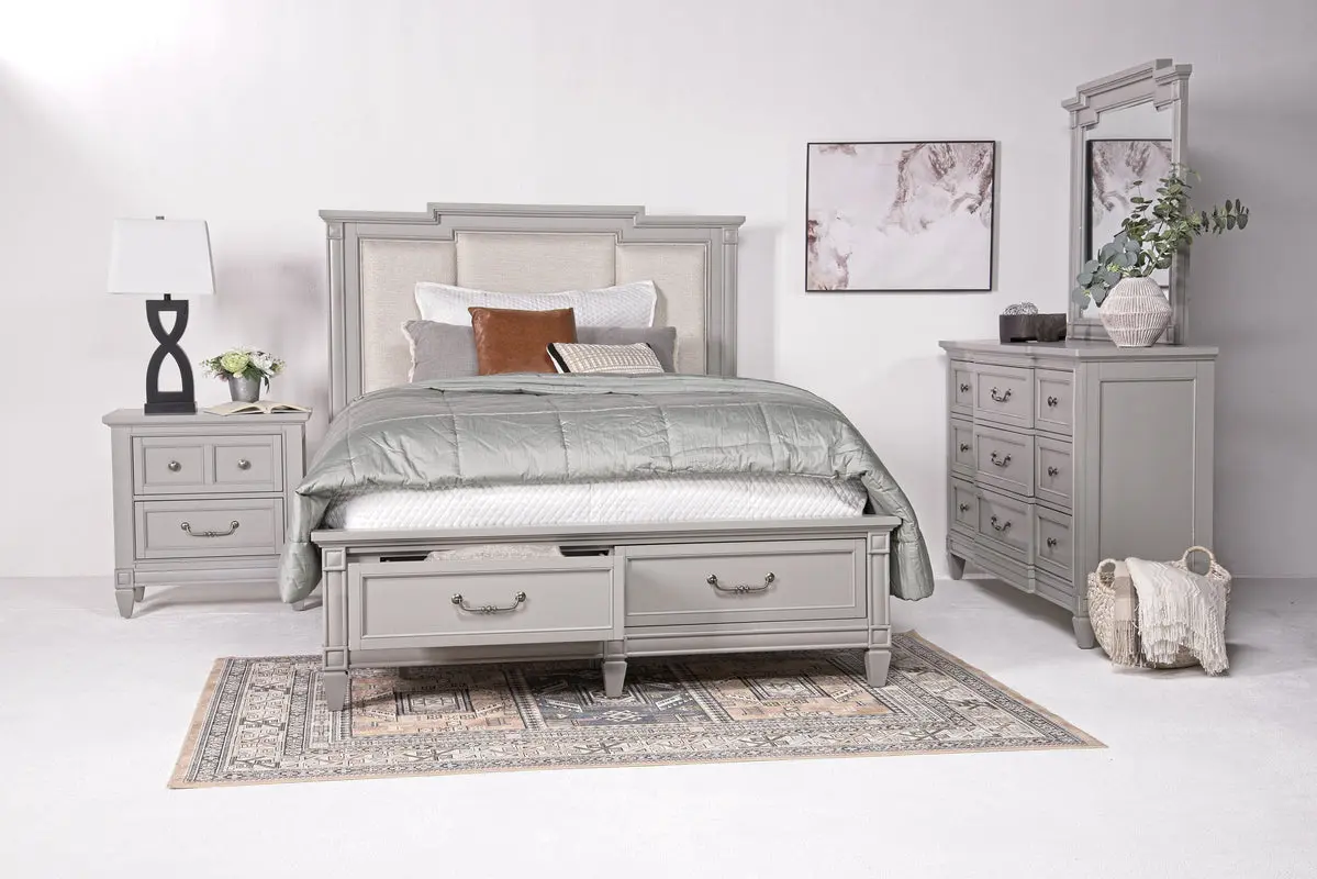 Willowbrook Upholstered Panel Bed & Dresser & Mirror - Image 10